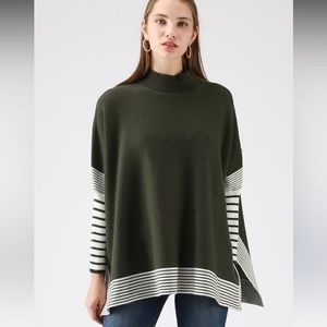 OLIVE STRIPED OVERSIZE KNIT CAPE SWEATER